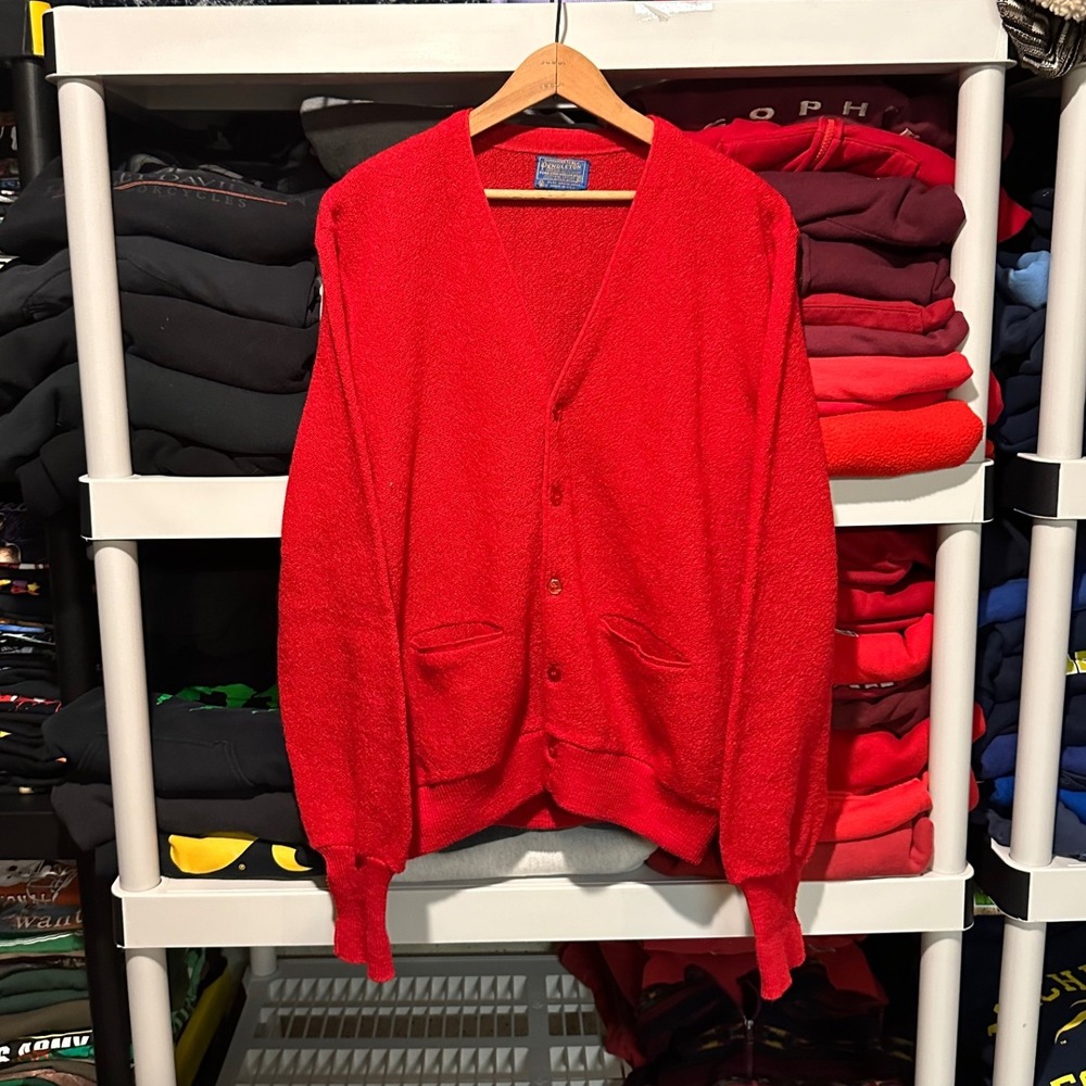 Vintage 80s/90s Pendleton 100% Virgin Wool Button Cardigan Red Unisex Medium‎